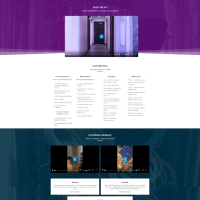 In designing the one-page layout for an IT and AV installation company, I, as a senior front-end developer, encapsulated our digital prowess and service spectrum. The layout, marked by an intuitive logo and seamless navigation, unfolds into a hero section that underscores our value proposition, followed by concise descriptions of services and qualifications.